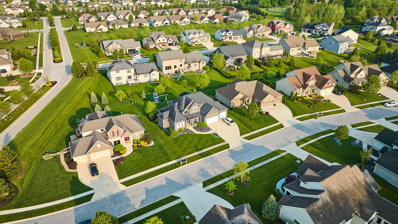 Image of Landscaping in large neighborhood aerial expensive homes